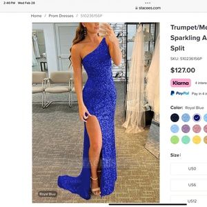 Royal Blue Trumpet/Mermaid One-Shoulder Sleeveless Sparkling Sequined Prom Dress